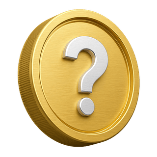 3D gold coin featuring a question mark, used as a decorative element on a FAQ page